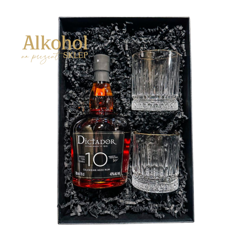 ZESTAW RUM DICTADOR COLOMBIAN 10YO 0.7L + 2 SZKLANKI