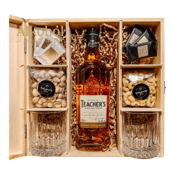 ZESTAW WHISKY TEACHER'S HIGHLAND CREAM 0.7L + CZEKOLADKI + PISTACJE + NERKOWCE + 2 SZKLANKI