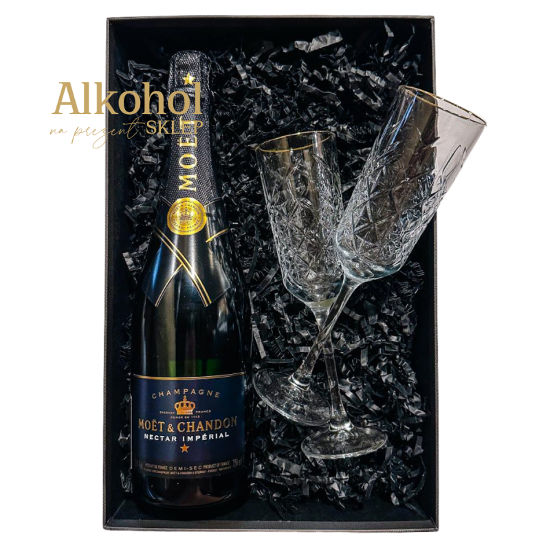 ZESTAW SZAMPAN MOËT & CHANDON NECTAR IMPERIAL 0.75L + 2 KIELISZKI