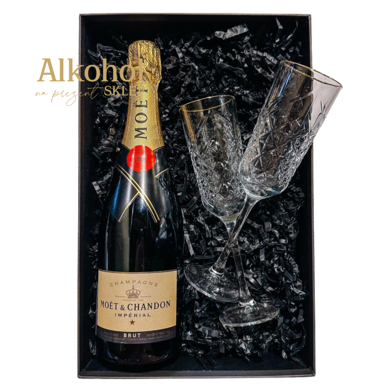 ZESTAW SZAMPAN MOËT & CHANDON BRUT IMPERIAL 0.75L + 2 KIELISZKI