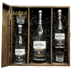 ZESTAW WÓDKA BIAŁY BOCIAN 0.5L + 2 WÓDKA BIAŁY BOCIAN MINI + 2 KIELISZKI