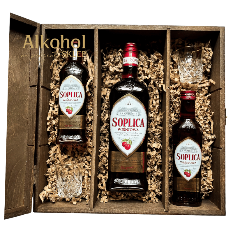ZESTAW WÓDKA SOPLICA WIŚNIOWA 0.5L + 2 WÓDKA SOPLICA WIŚNIOWA MINI + 2 KIELISZKI MINI