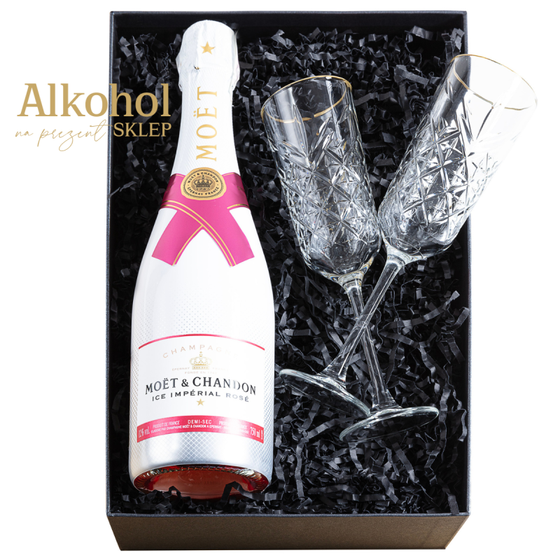 ZESTAW SZAMPAN MOËT & CHANDON ICE IMPERIAL ROSE 0.75L + 2 KIELISZKI