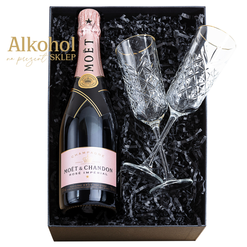 ZESTAW SZAMPAN MOËT & CHANDON ROSE IMPERIAL 0.75L + 2 KIELISZKI