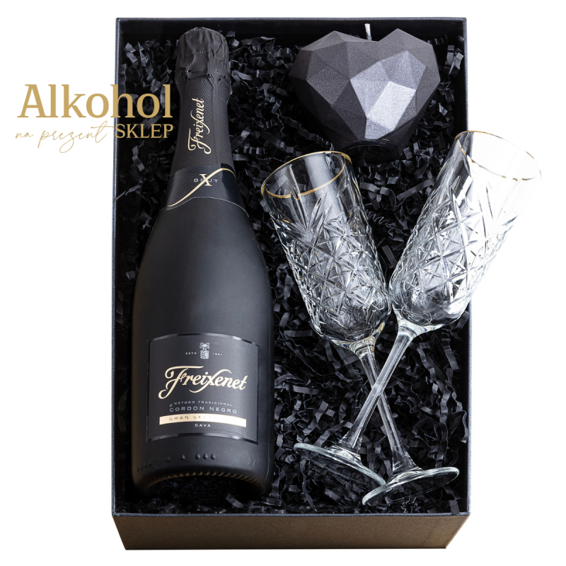 ZESTAW FREIXENET CORDON NEGRO 0.75L + 2 KIELISZKI + ŚWIECA