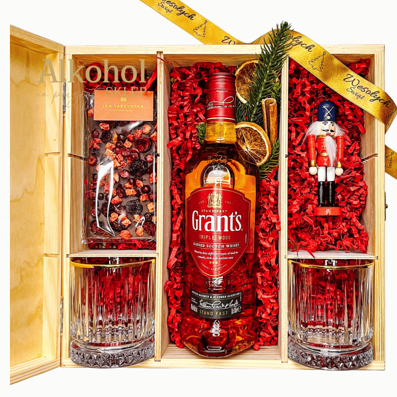 DUŻY ZESTAW ŚWIĄTECZNY Z WHISKY GRANT'S TRIPLE WOOD