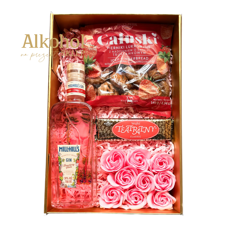 ZESTAW NA DZIEŃ MATKI - GIN MILLHILL'S STRAWBERRY + SŁODYCZE