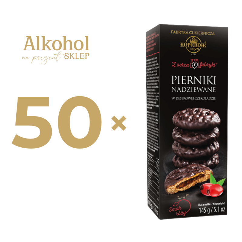 50 x PIERNIKI NADZIEWANE DZIKĄ RÓŻĄ W DESEROWEJ CZEKOLADZIE 145g