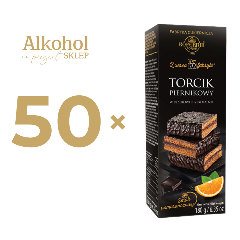50 x TORCIK PIERNIKOWY W DESEROWEJ CZEKOLADZIE Z NADZIENIEM POMARAŃCZOWYM 180g