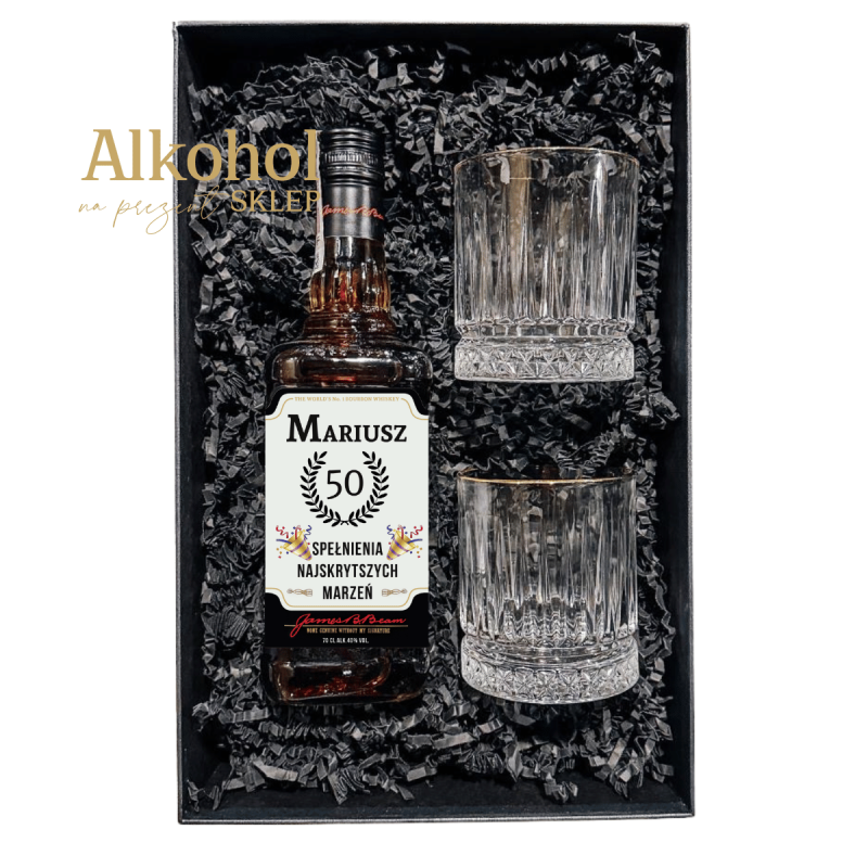 URODZINOWY ZESTAW WHISKEY JIM BEAM WHITE 0.7L + 2 SZKLANKI
