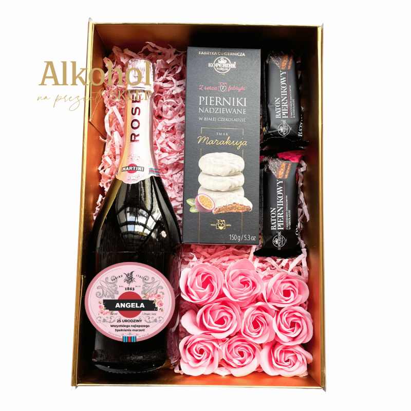URODZINOWY ZESTAW WINO MARTINI ROSE + SŁODYCZE
